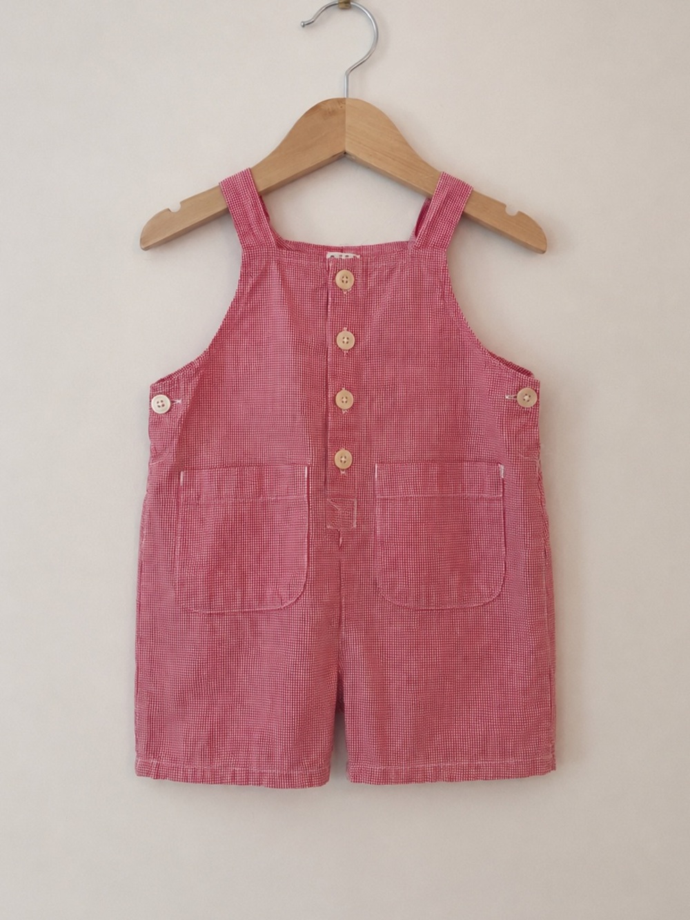 GAP EUC Classic Red Micro Gingham Knit Shortalls